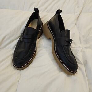 Everlane Black Leather Platform Loafers Crepe Sole Penny Loafers Women Size 11